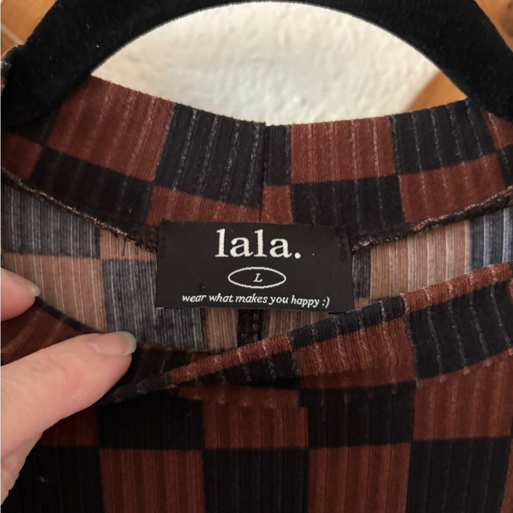 Dressed in Lala Checkered Black and Brown Ozzy Dress - Picture 3 of 5